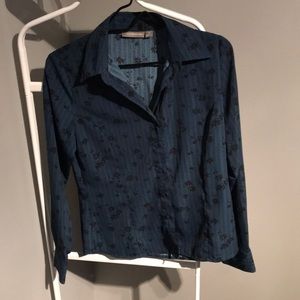 Teal Black Floral Button Down Shirt